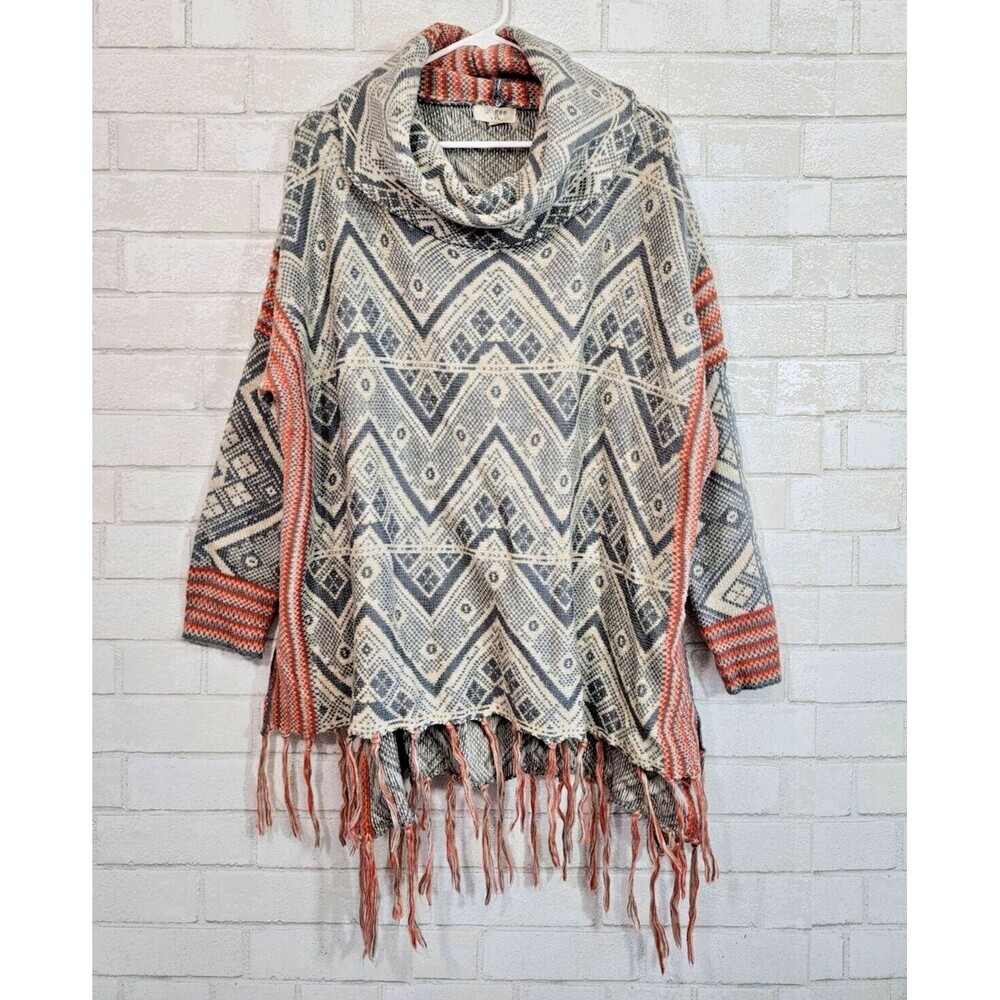 Umgee Knit Cowl Neck Sweater Womens S/M Pullover Aztec Top